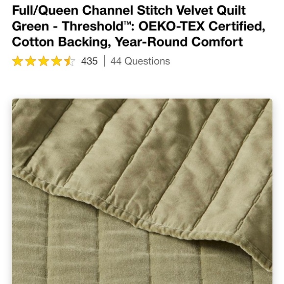 Full/Queen Channel Stitch Velvet Quilt
Green - Threshold - Picture 5 of 6